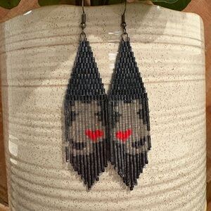 Beaded Grey Cat Earrings